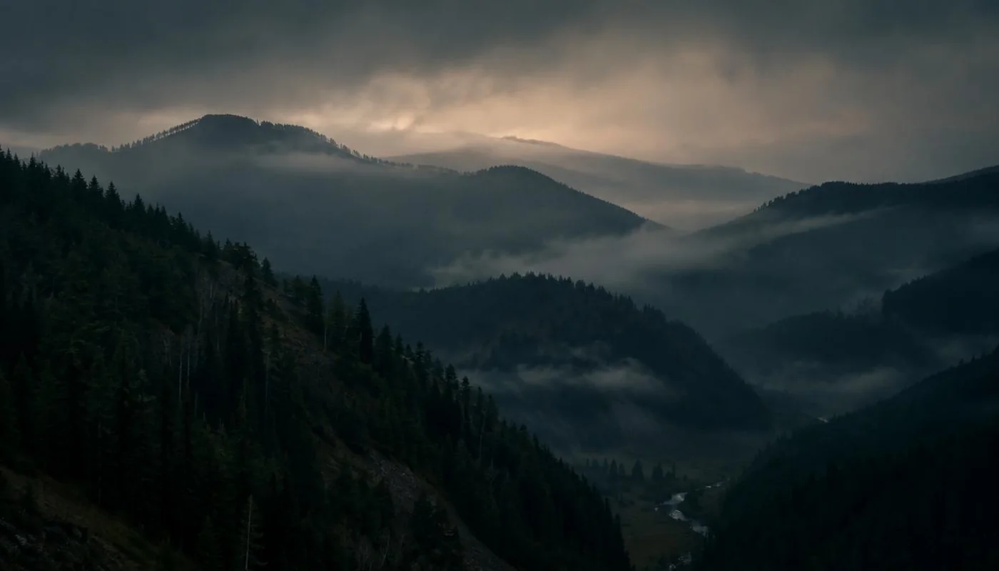 Layered ridges above a Northwest valley at dusk, where much of the region's policy debate plays out county by county.